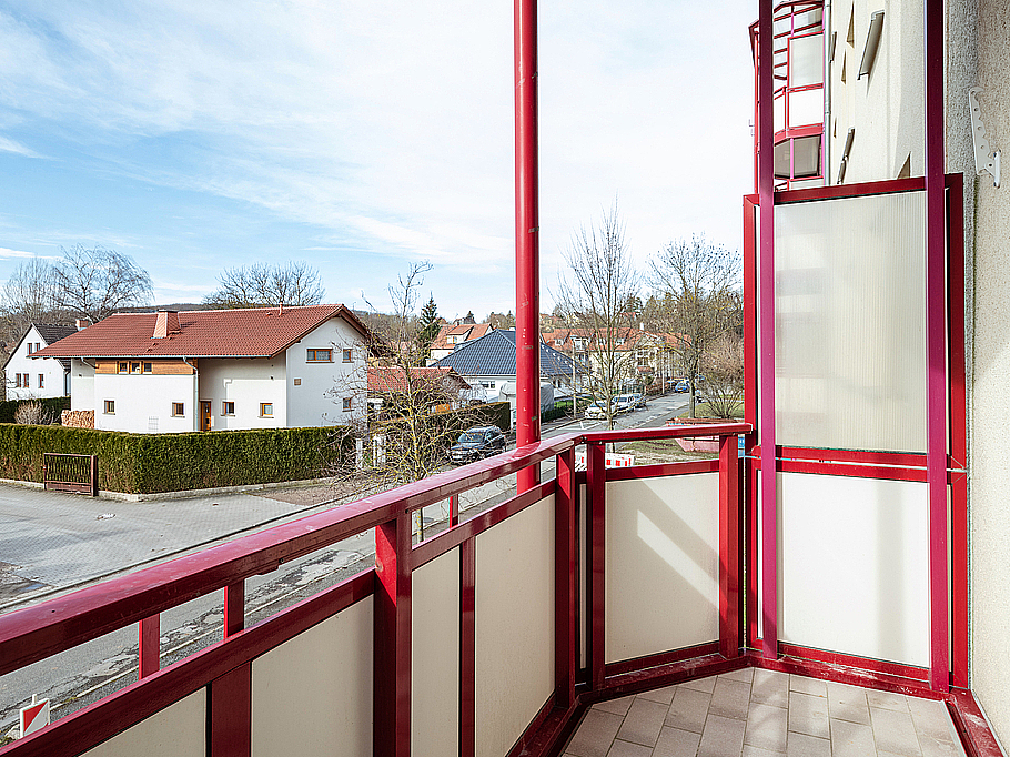 Ausblick vom großen Balkon auf die Feldstraße in Stadtilm
